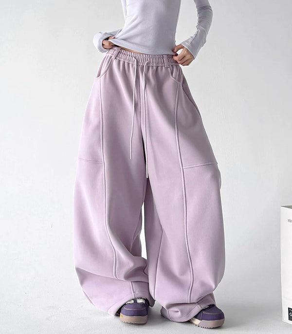 Pink Purple seamed wide-leg pants angled front - CT66305