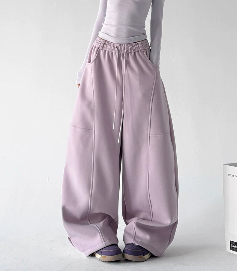 Pink Purple seamed wide-leg pants front - CT66305