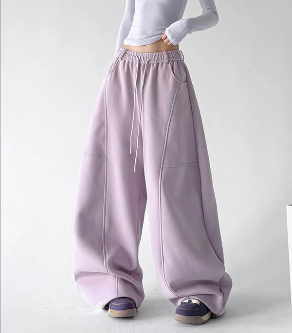 Pink Purple seamed wide-leg pants front hands - CT66305