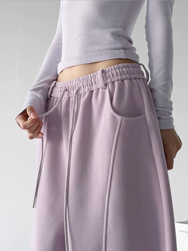 Pink Purple seamed wide-leg pants waist detail - CT66305