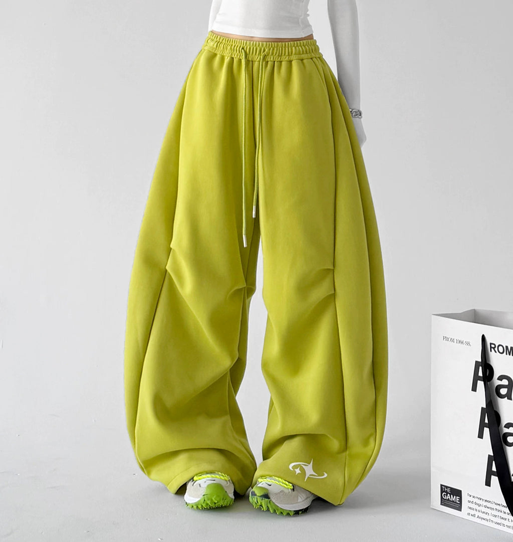Lime Green logo-detail wide-leg pants front - CT66306