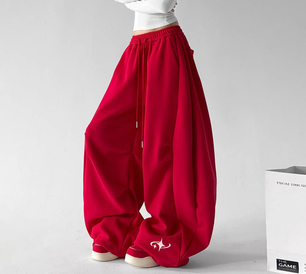 Red logo-detail wide-leg pants side - CT66306