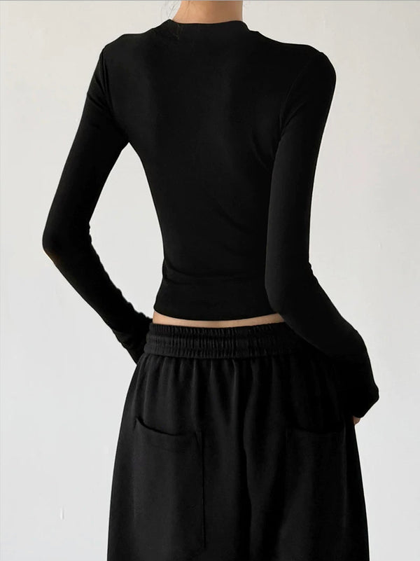 Black graphic long-sleeve top back - CT66308
