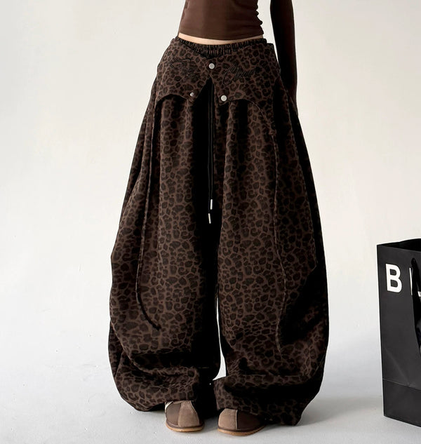 Khaki leopard-print wide-leg pants front - CT66311