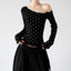 Black polka-dot one-shoulder long-sleeve top front hands - CT66322