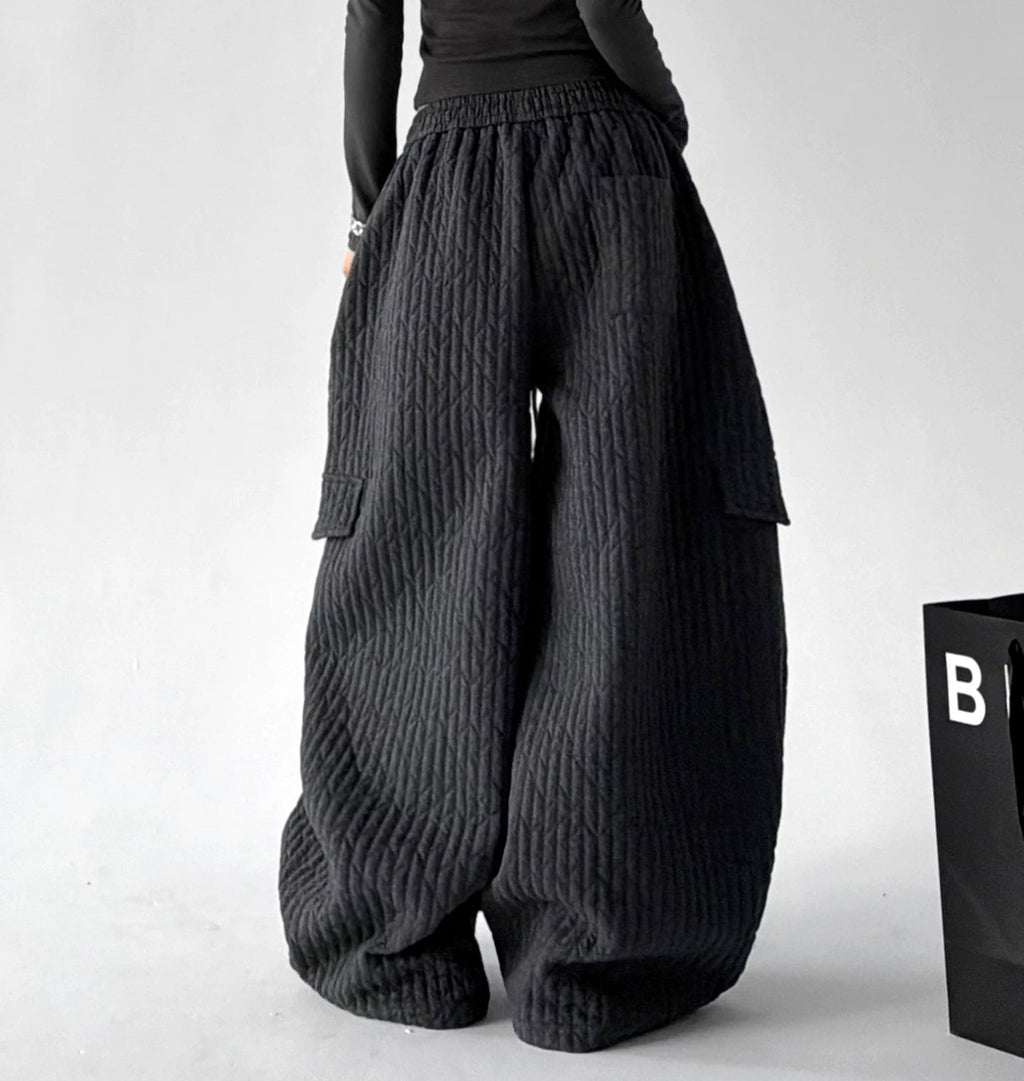 Textured Cargo Wide-Leg Pants