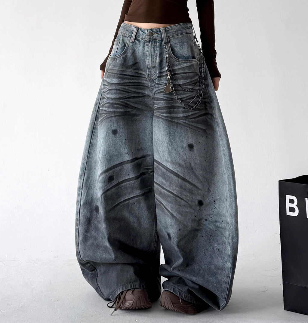 Blue washed wide-leg jeans front - CT7175