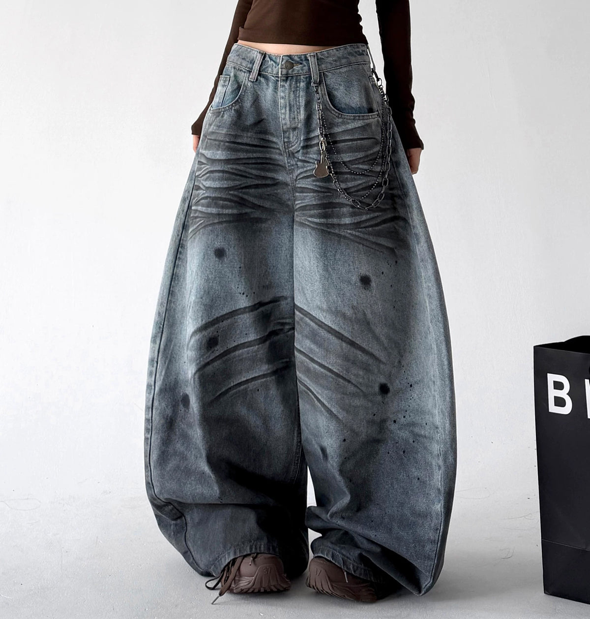 Blue washed wide-leg jeans front - CT7175