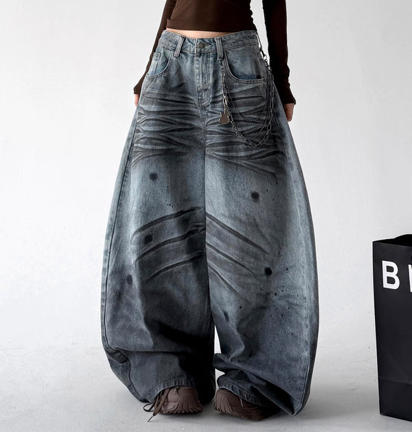Blue washed wide-leg jeans front - CT7175