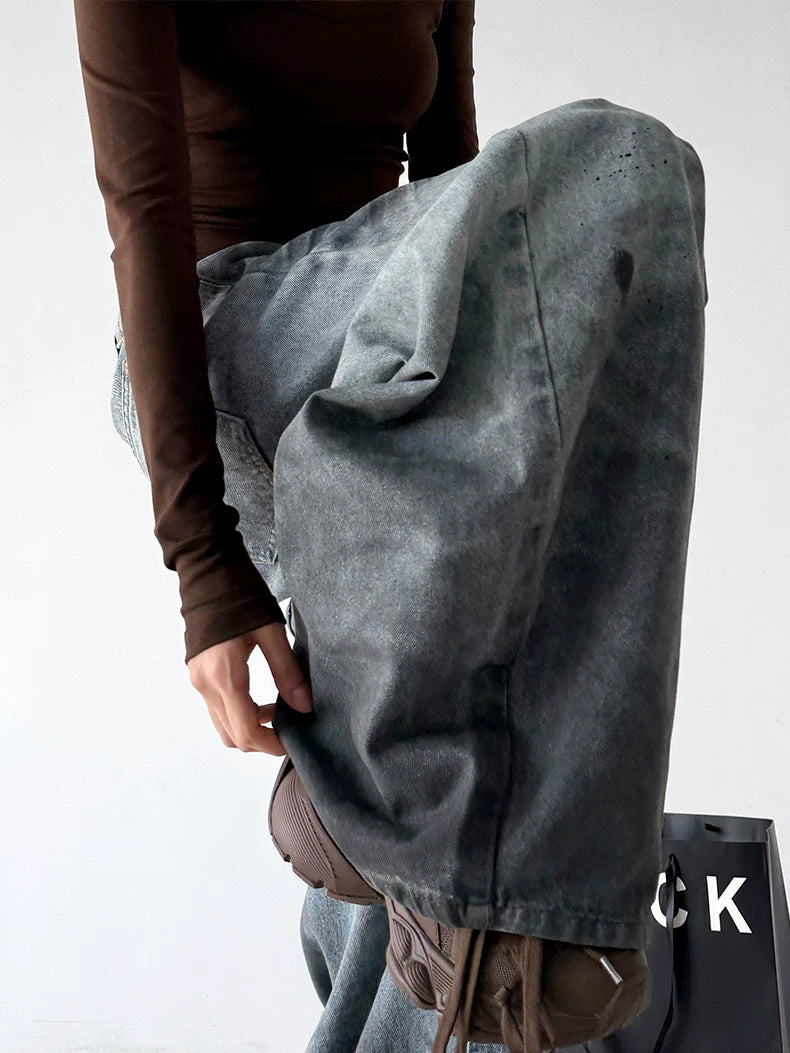 Blue washed wide-leg jeans raised leg detail - CT7175