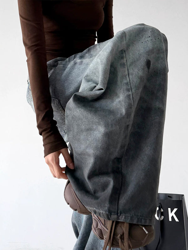 Blue washed wide-leg jeans raised leg detail - CT7175