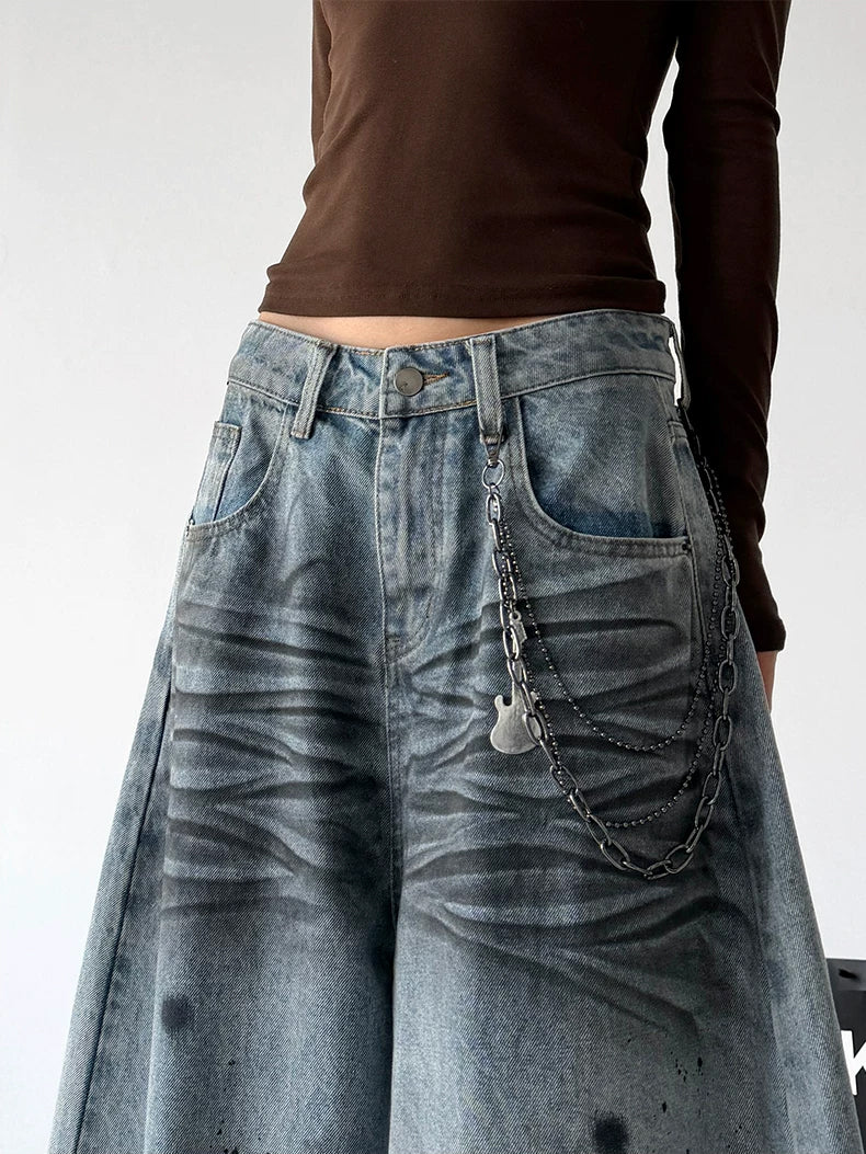 Blue wide-leg jeans waist detail - CT7175