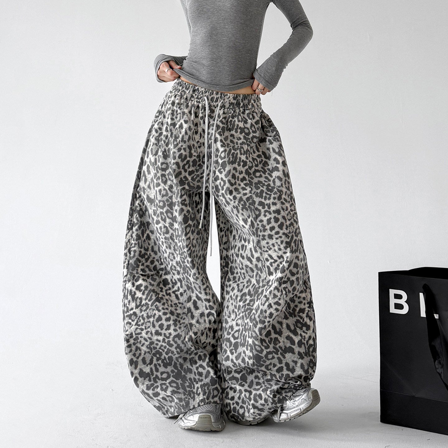CT7854 wide leg pants white豹纹 regular color view 01