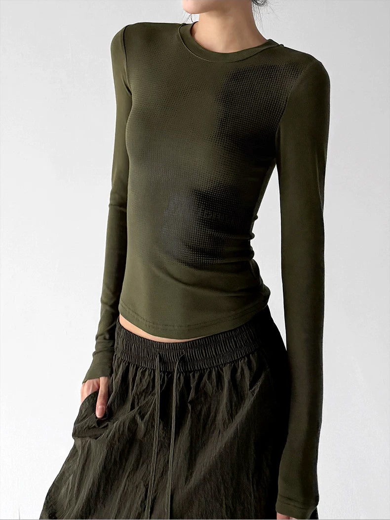 Army Green Long Sleeve graphic tee angled front view - CT817