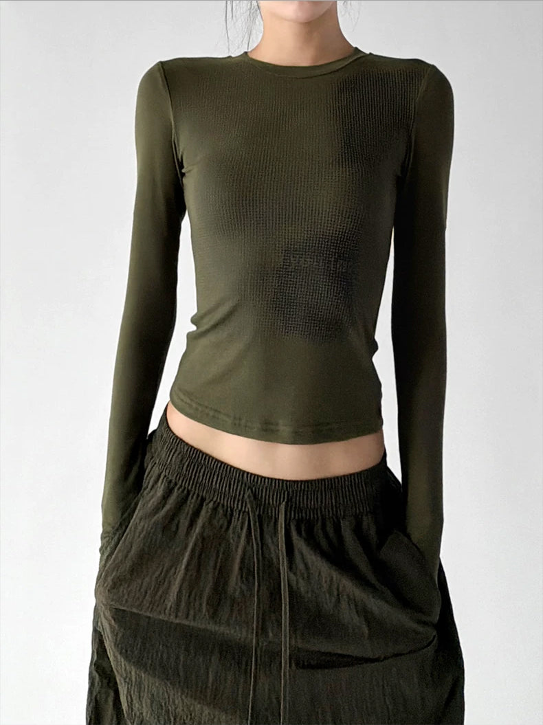 Army Green Long Sleeve graphic tee front view - CT817
