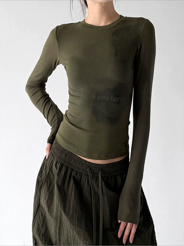 Army Green Long Sleeve graphic tee side view - CT817
