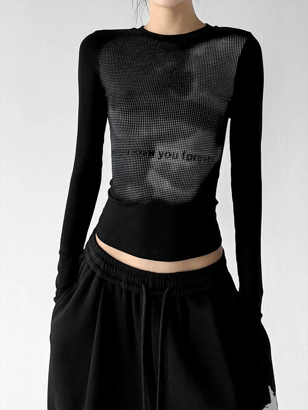Black Long Sleeve graphic tee front view - CT817