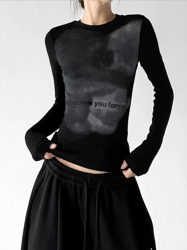 Black Long Sleeve graphic tee side view - CT817