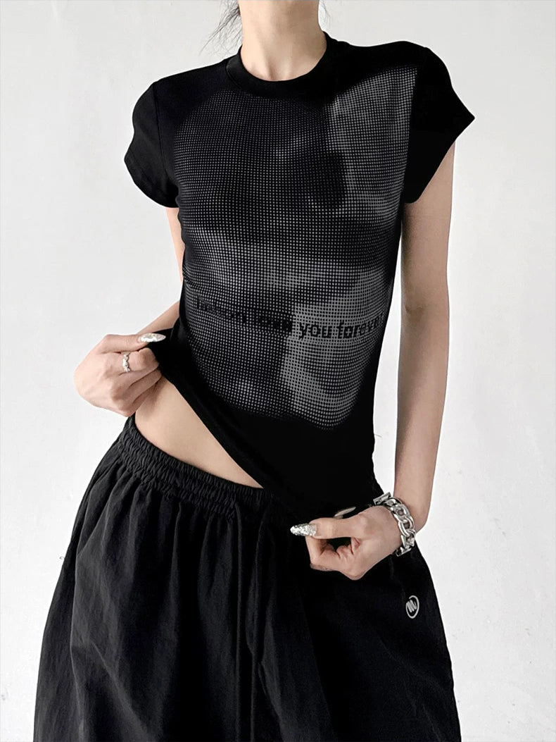 Black Short Sleeve graphic tee angled front view - CT817