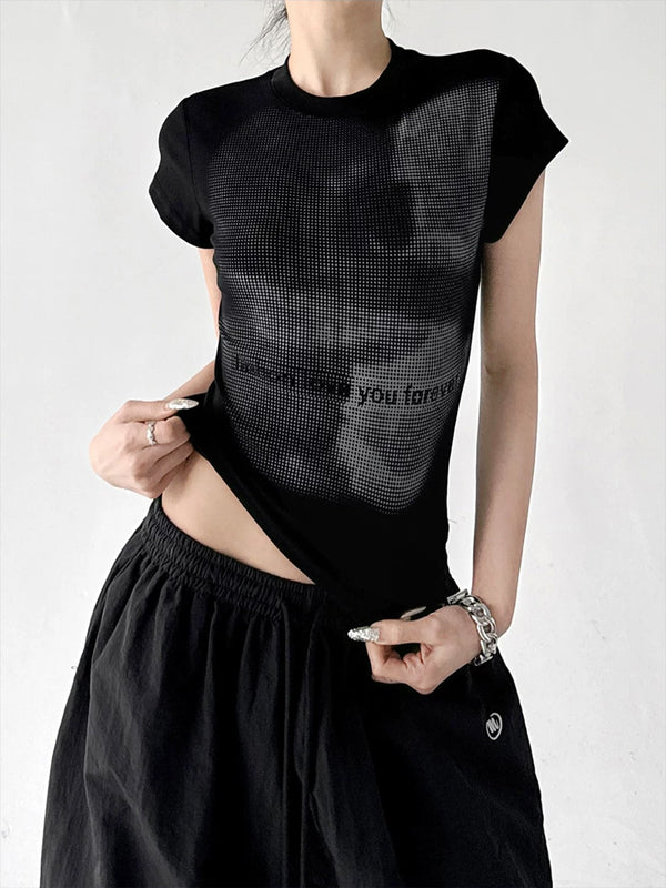 Black Short Sleeve graphic tee angled front view - CT817