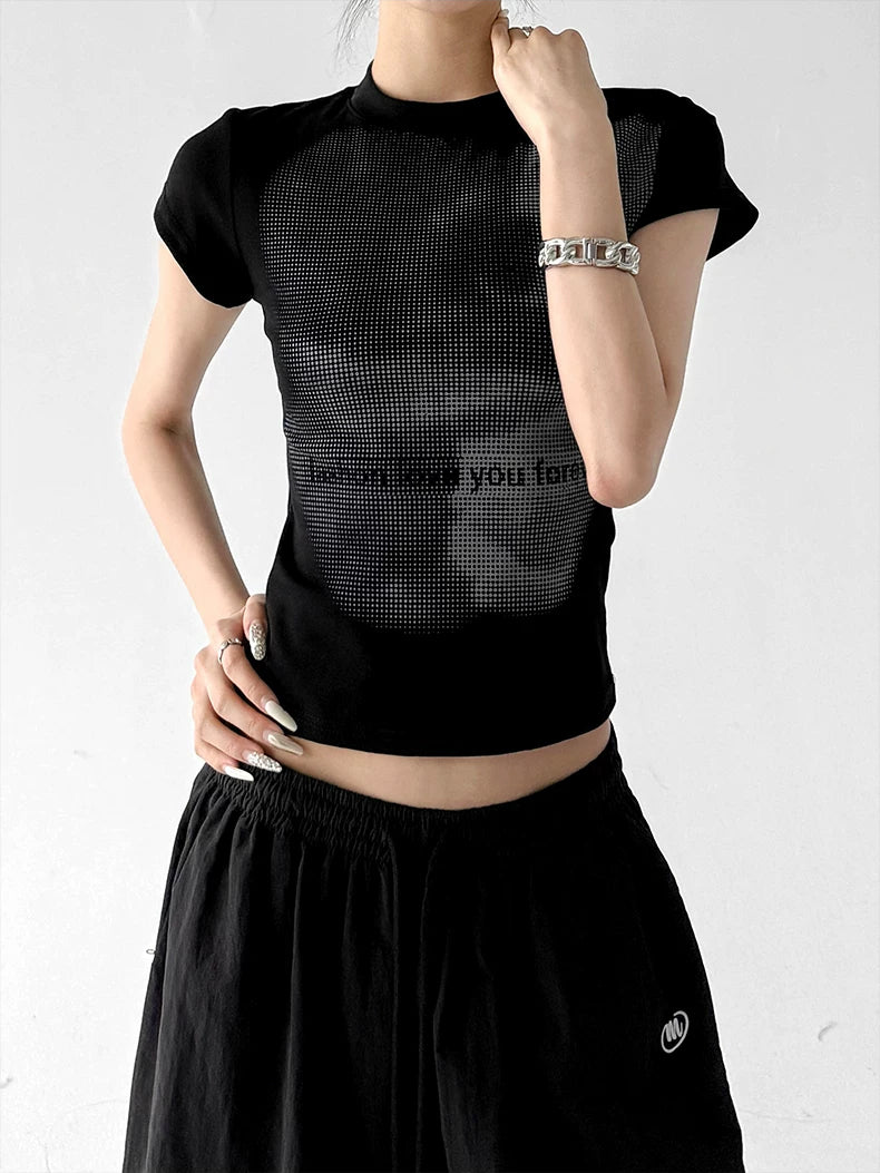 Black Short Sleeve graphic tee side view - CT817