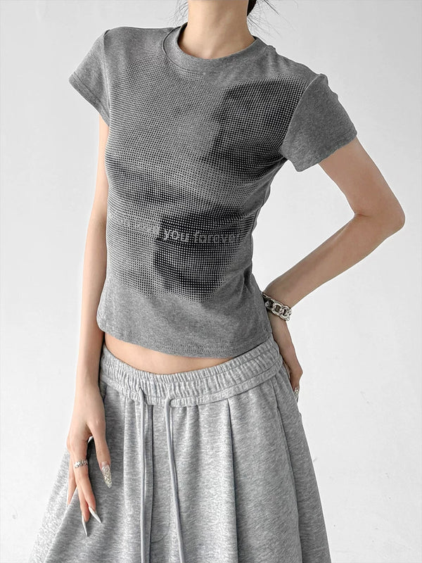 Gray Short Sleeve graphic tee angled front view - CT817