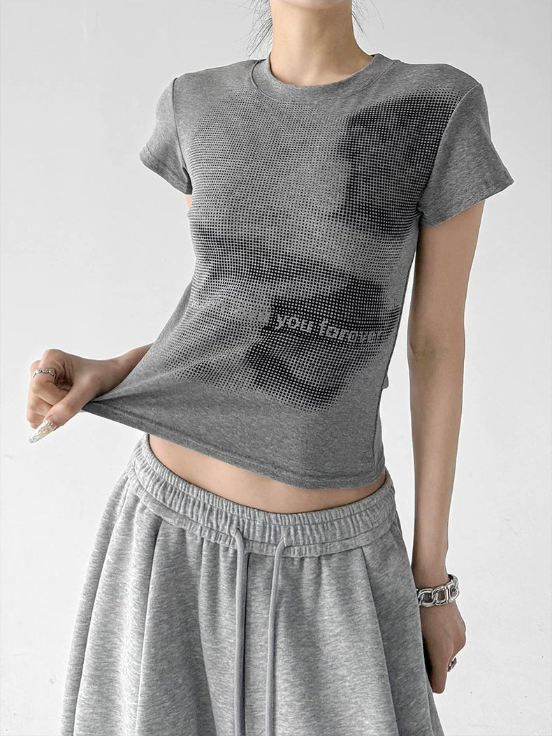 Gray Short Sleeve graphic tee side view - CT817