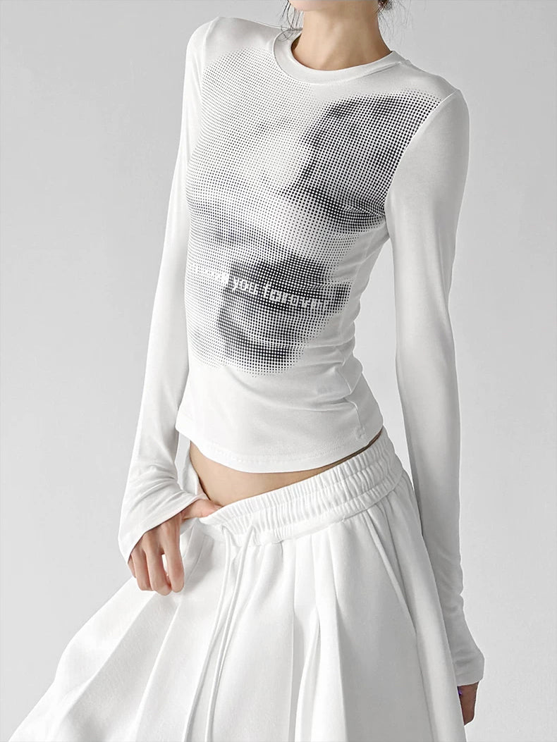White Long Sleeve graphic tee angled front view - CT817