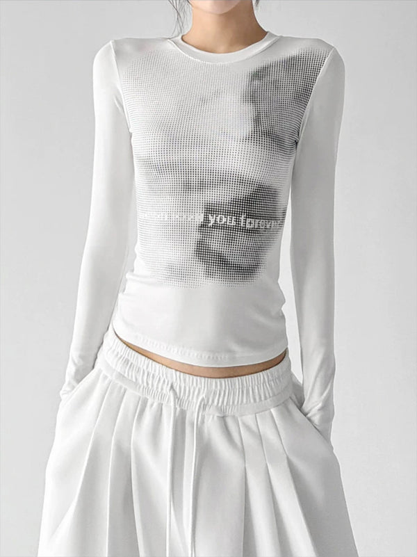 White Long Sleeve graphic tee front view - CT817