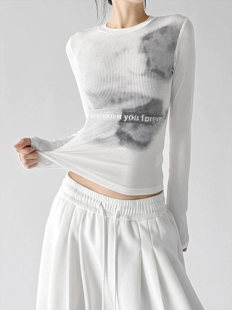White Long Sleeve graphic tee side view - CT817