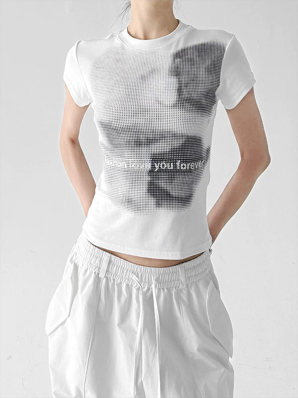 White Short Sleeve graphic tee angled front view - CT817