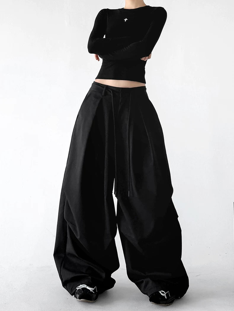 Black pleated baggy pants front alternate - CT822