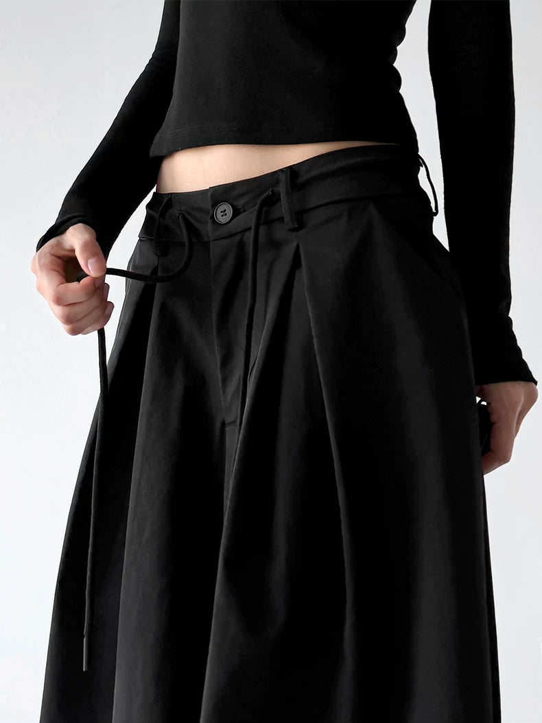 Black pleated baggy pants waist detail - CT822
