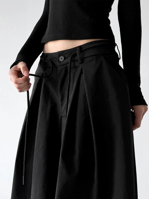 Black pleated baggy pants waist detail - CT822