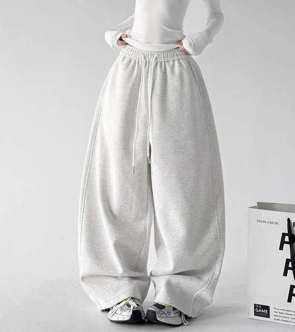 White Heather Gray drawstring wide-leg pants front - CT873