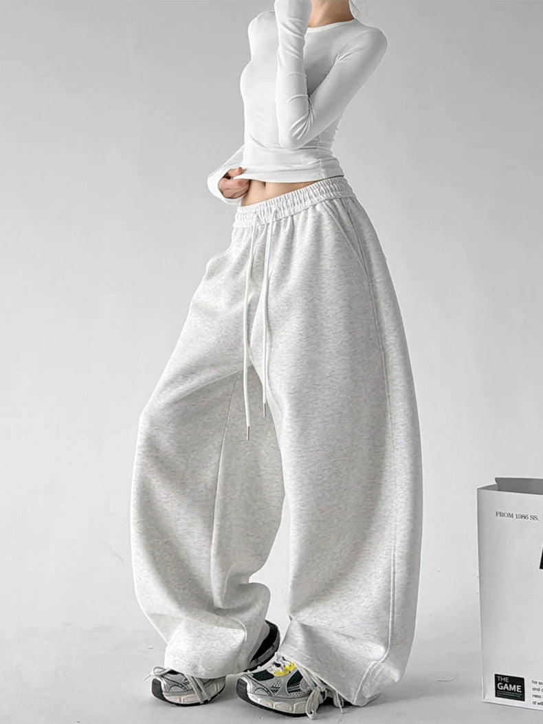 White Heather Gray drawstring wide-leg pants side - CT873