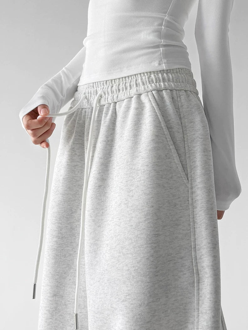 White Heather Gray drawstring wide-leg pants waist detail - CT873