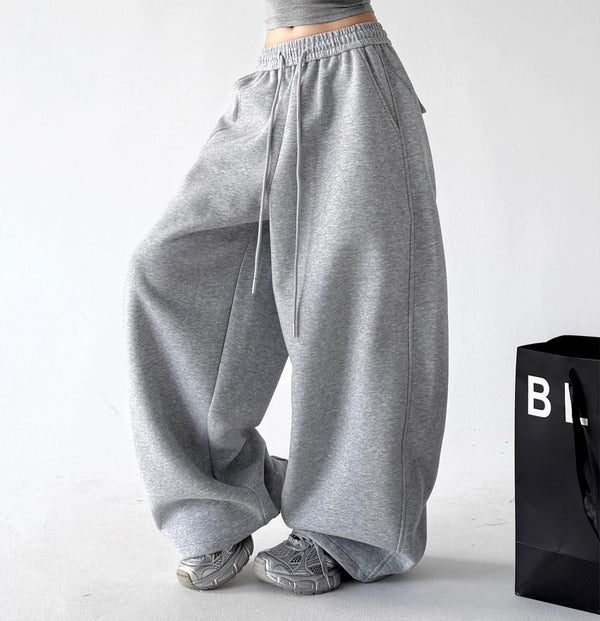 Gray drawstring wide-leg pants angled front - CT873