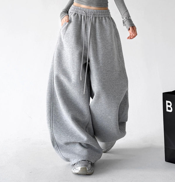 Gray drawstring wide-leg pants front - CT873