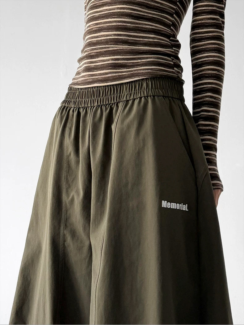 Army Green waist detail view of wide-leg pants