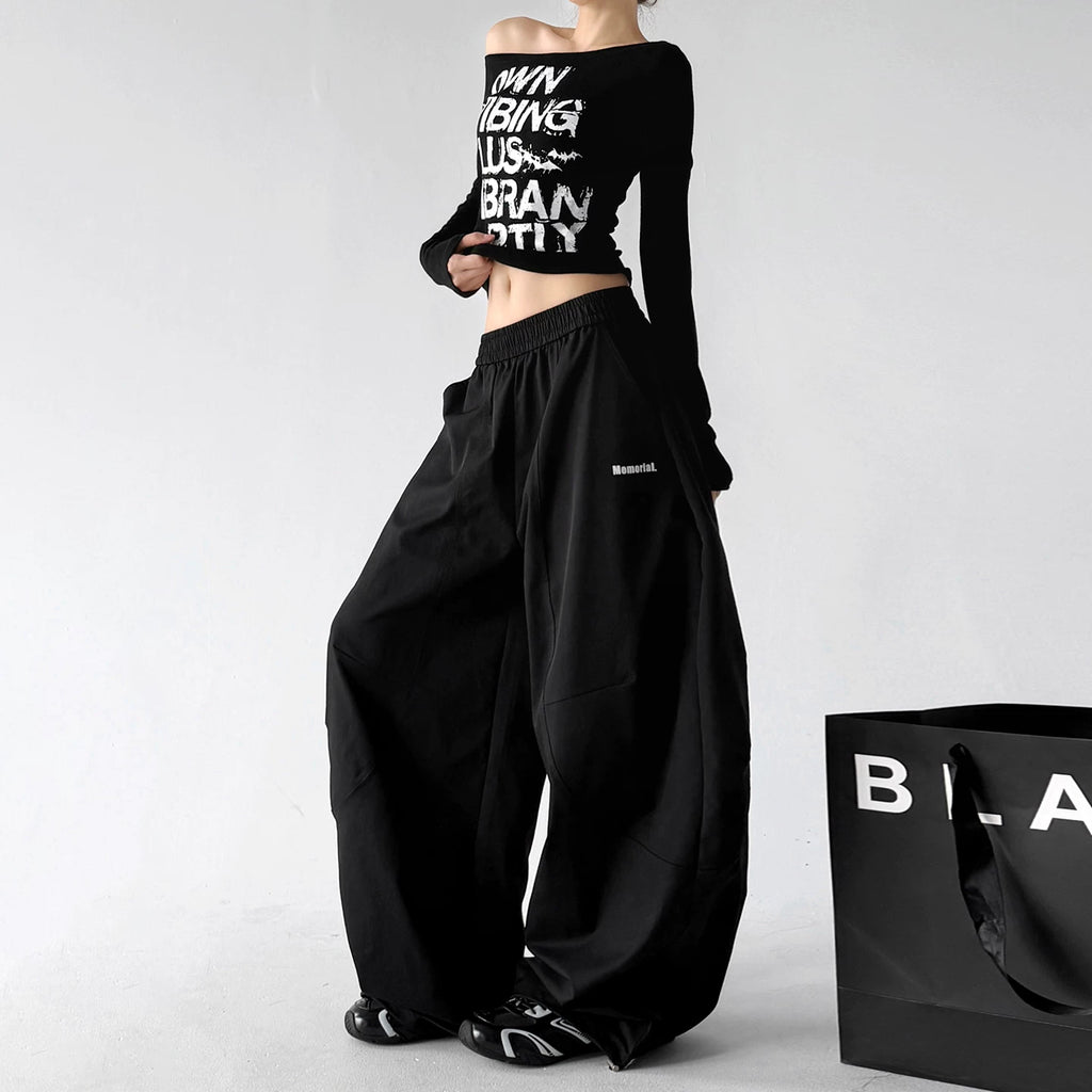 Black wide-leg pants, front view