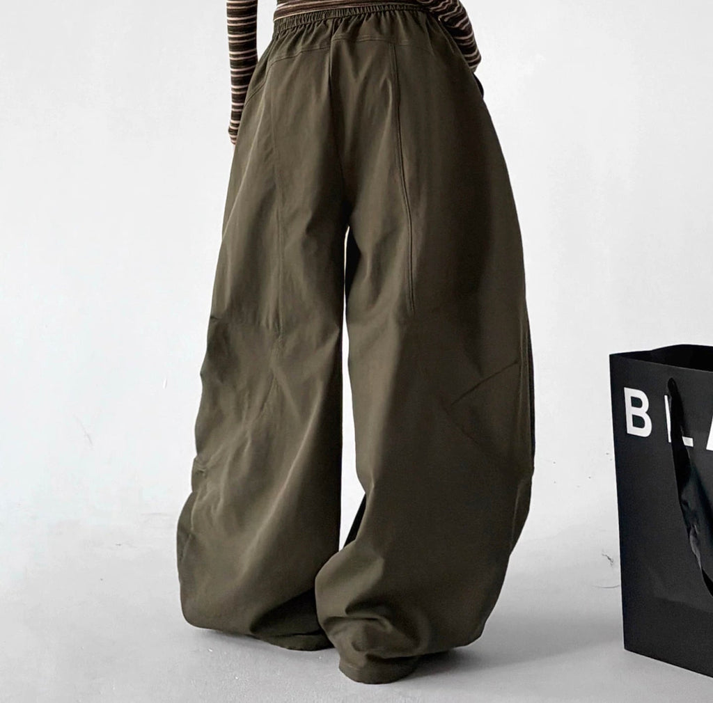 ct886 letter detail wide leg pants army green back 05 focus v2