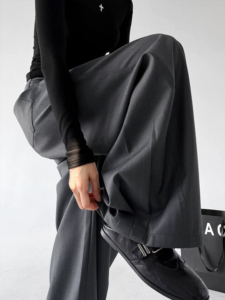Gray cuff detail view of wide-leg pants