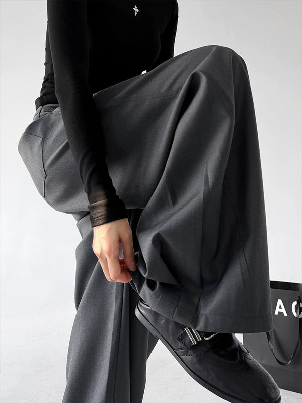 Gray cuff detail view of wide-leg pants