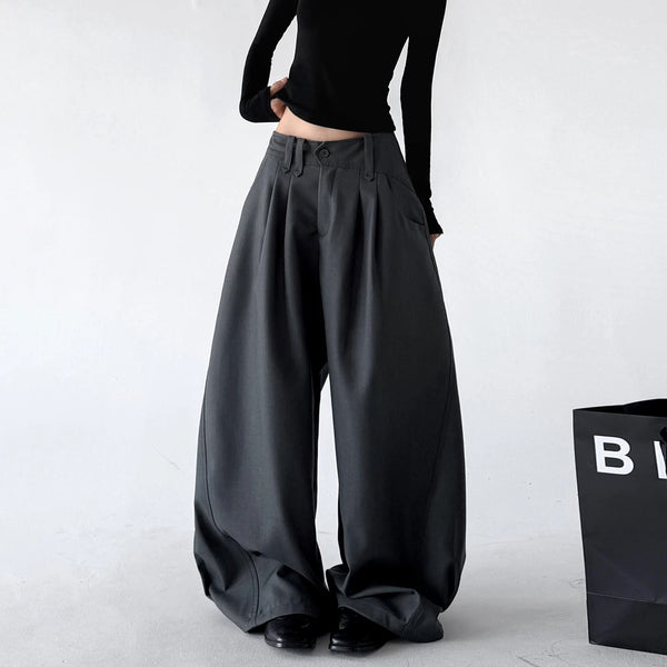Gray wide-leg pants, front view