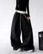 Black contrast waist wide leg pants, front view