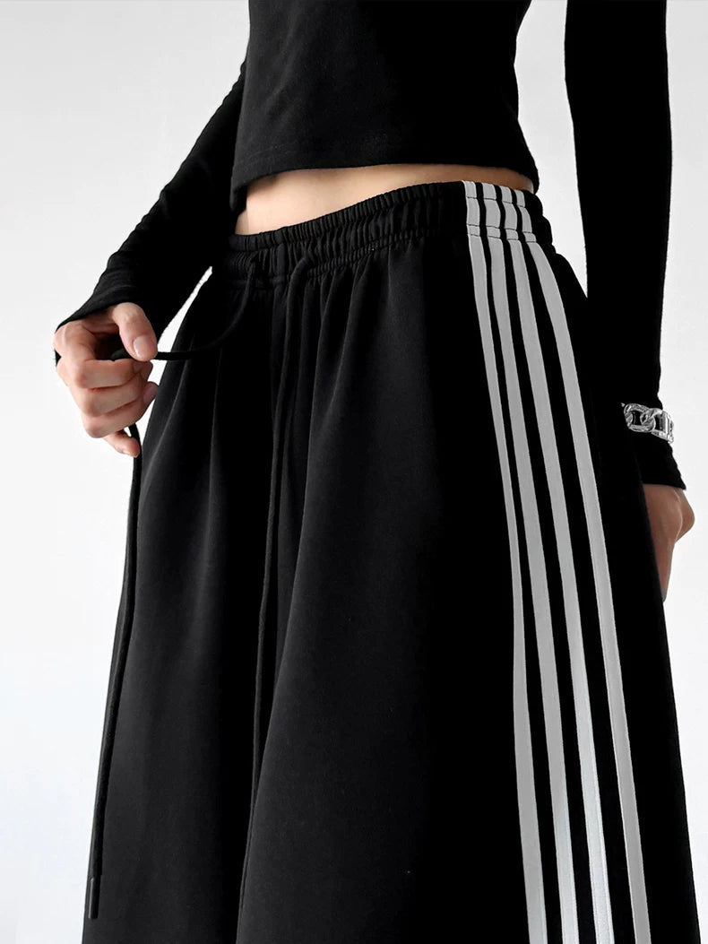 Black wide leg pants, waist detail view