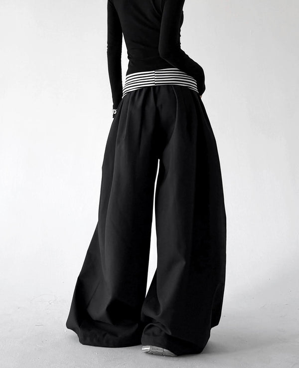 Black wide leg pants, back view