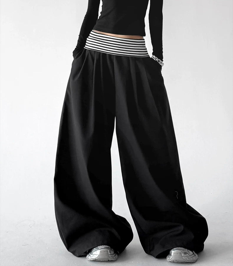 Black wide leg pants, front view