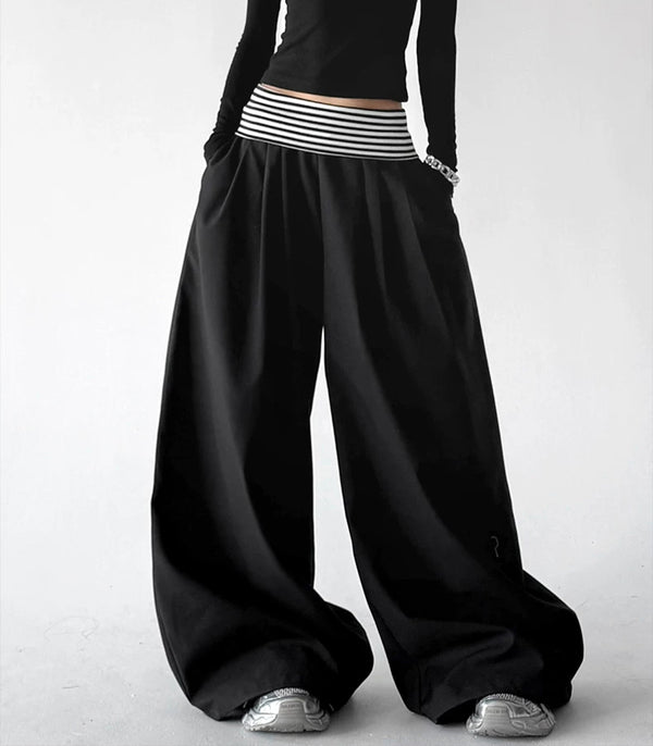 Black wide leg pants, front view